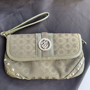 Vintage Y2K Roca Wear Olive Green Rhinestone Studded Pouch Wristlet Clutch